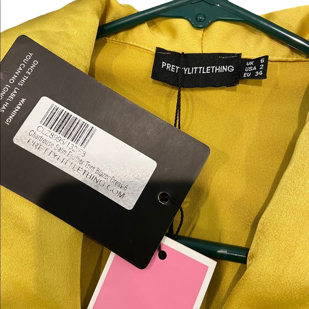 Yellow Satin Feather trimmed dress. Pajama style. New Tags. Sz 2. - Picture 7 of 9